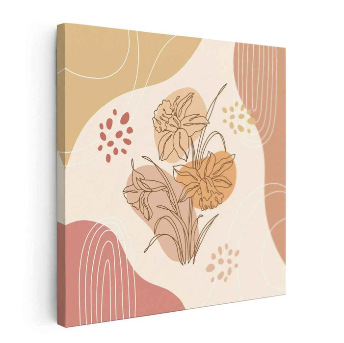 Subtle Botanical Strokes: Minimalist Floral Line Art on Earth Tone Canvas