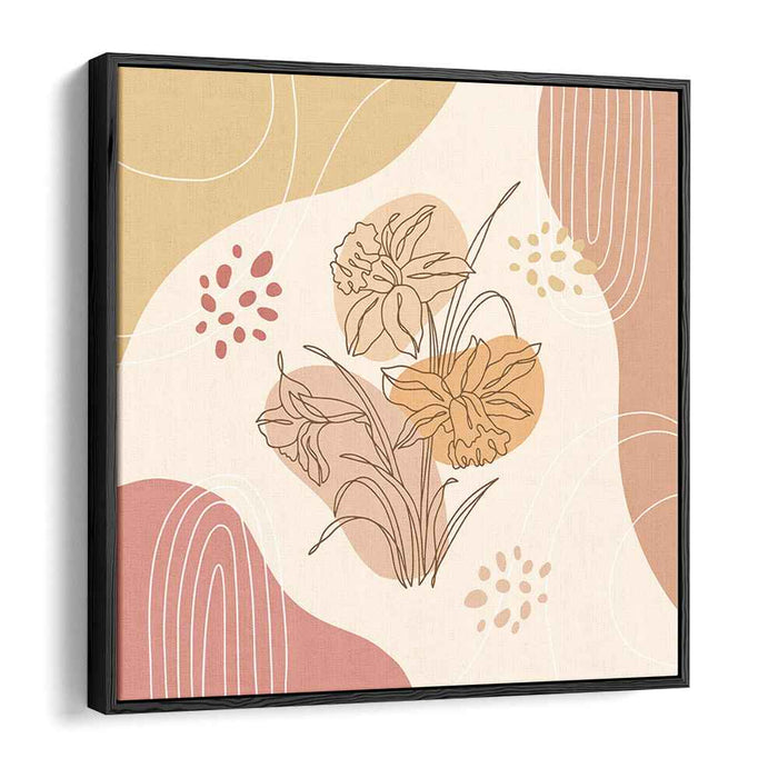 Subtle Botanical Strokes: Minimalist Floral Line Art on Earth Tone Canvas