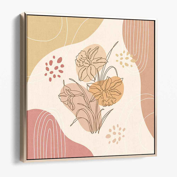 Subtle Botanical Strokes: Minimalist Floral Line Art on Earth Tone Canvas