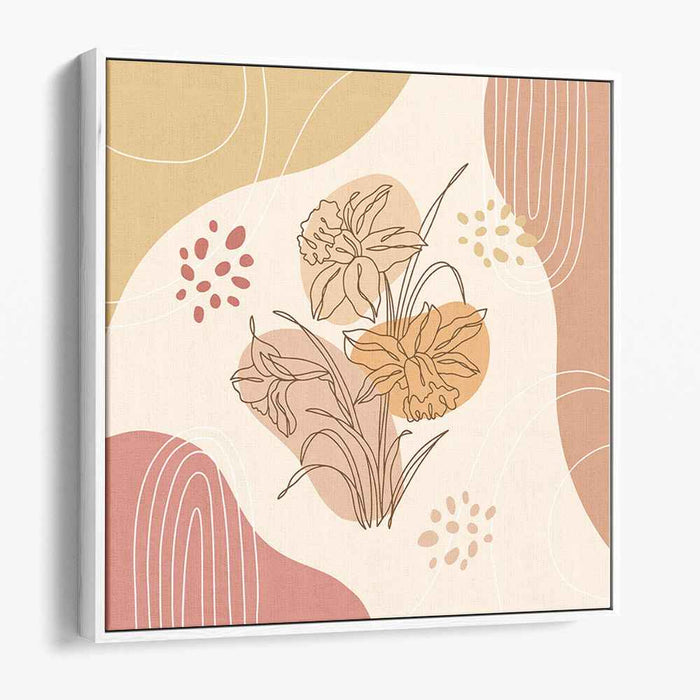 Subtle Botanical Strokes: Minimalist Floral Line Art on Earth Tone Canvas