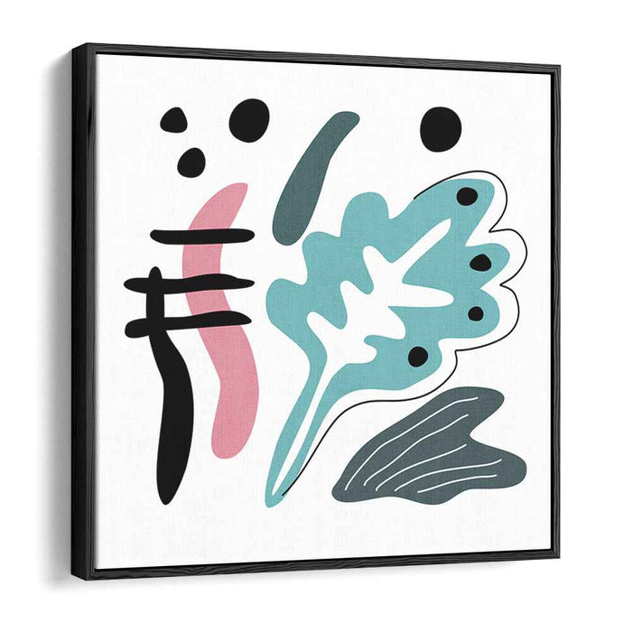 Playful Abstract Harmony: Teal Leaf and Bold Strokes Canvas Art Print