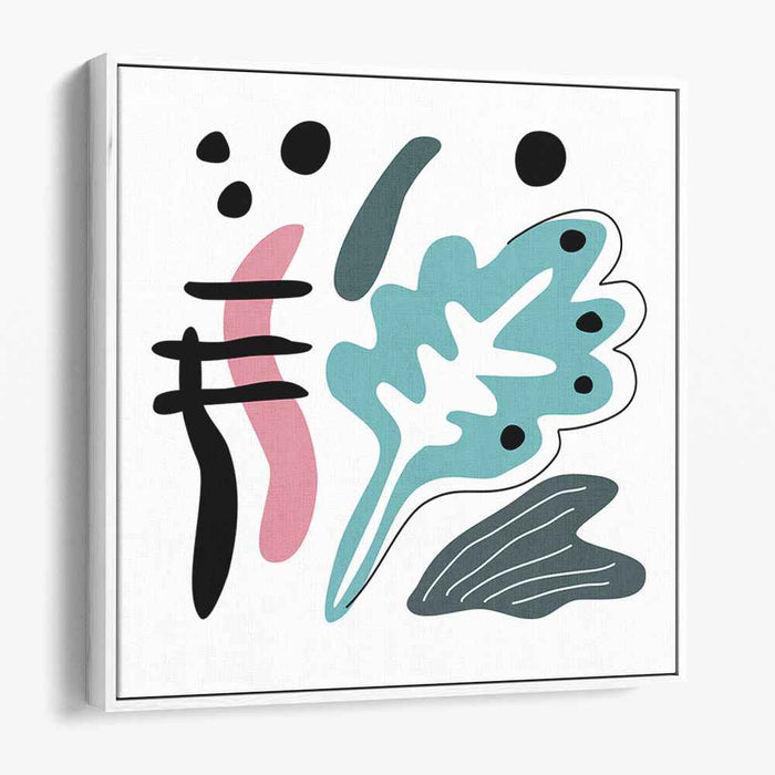 Playful Abstract Harmony: Teal Leaf and Bold Strokes Canvas Art Print