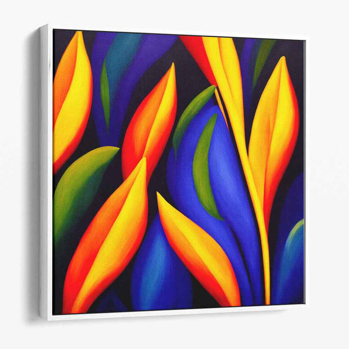 Vibrant Botanical Abstract: Dynamic Yellow and Blue Canvas Art Print