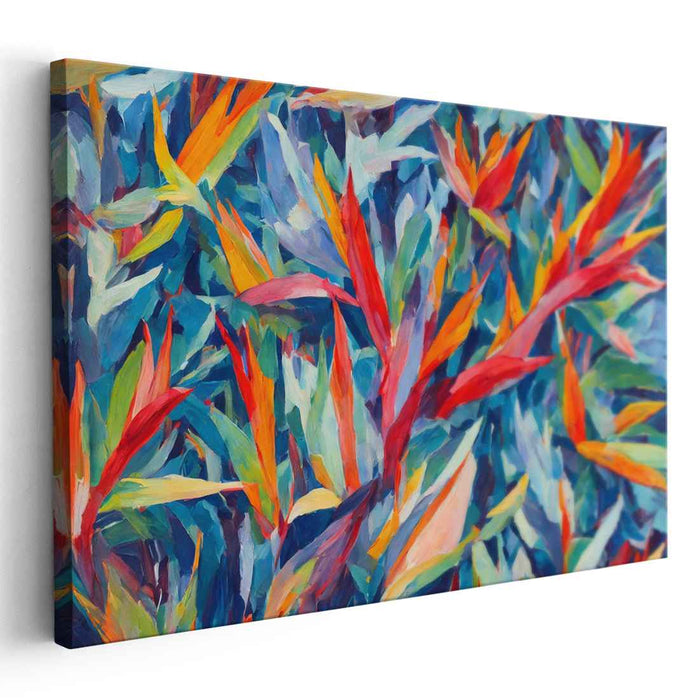 Tropical Beat Symphony: Vibrant Abstract Foliage Canvas Art Print