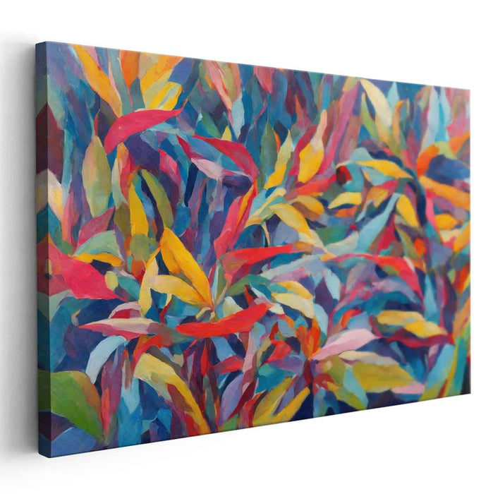 Vibrant Foliage Dance: Abstract Expressionist Color Block Canvas Art