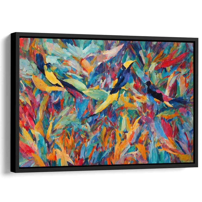 Wild Avian Revelry: Fauvist Birds in Abstract Wilderness Canvas Art Print