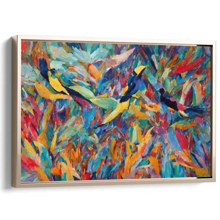 Wild Avian Revelry: Fauvist Birds in Abstract Wilderness Canvas Art Print