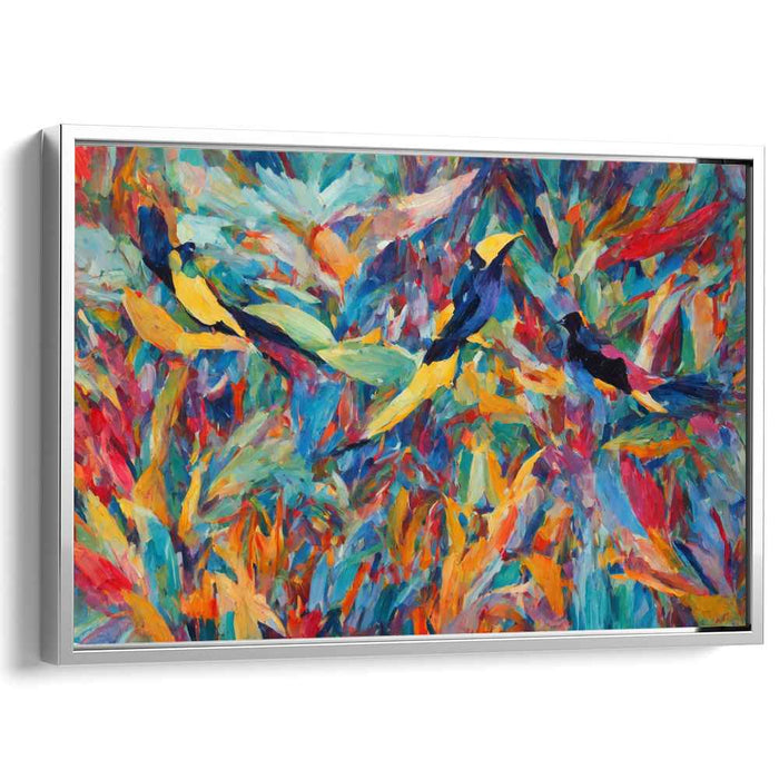 Wild Avian Revelry: Fauvist Birds in Abstract Wilderness Canvas Art Print