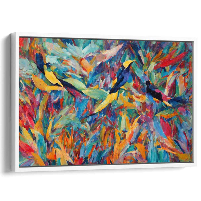 Wild Avian Revelry: Fauvist Birds in Abstract Wilderness Canvas Art Print
