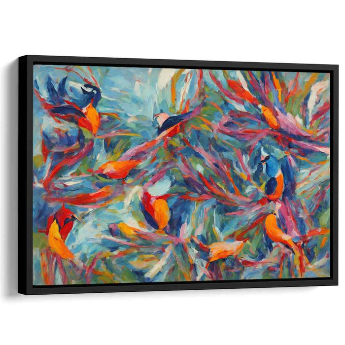 Exotic Aviary: Vibrant Impressionist Parrots Canvas Art Print