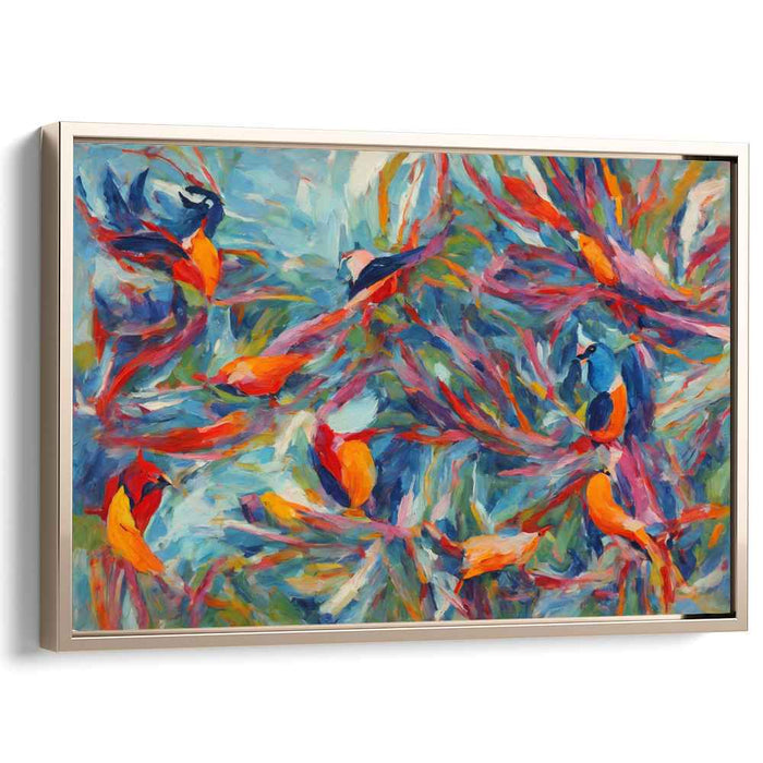 Exotic Aviary: Vibrant Impressionist Parrots Canvas Art Print