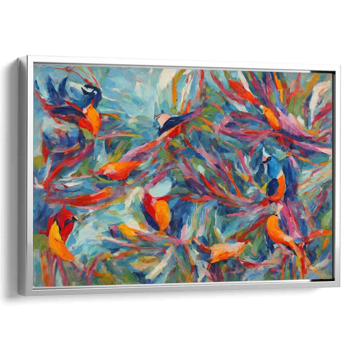 Exotic Aviary: Vibrant Impressionist Parrots Canvas Art Print