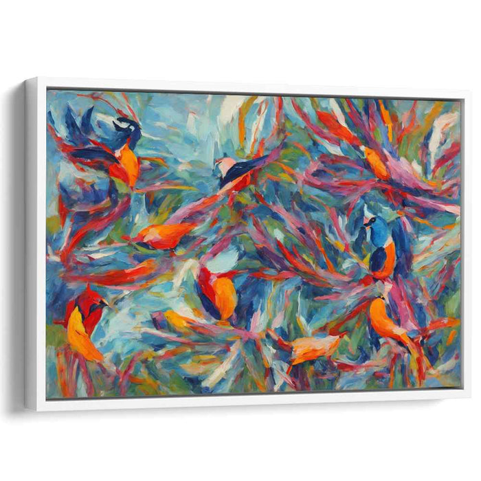 Exotic Aviary: Vibrant Impressionist Parrots Canvas Art Print
