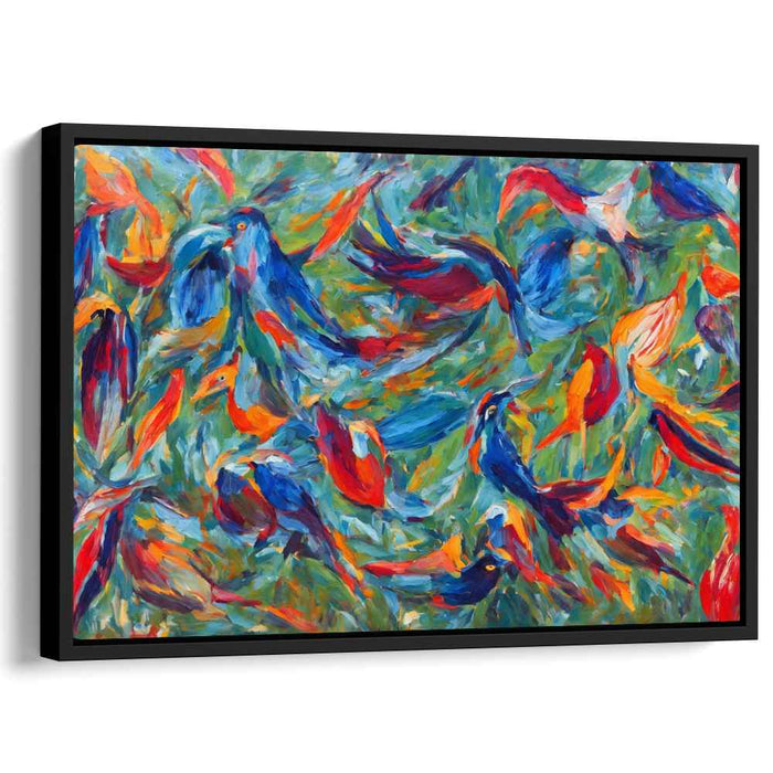 Whirlwind of Vivid Wings: Expressionistic Bird Flight Canvas Art