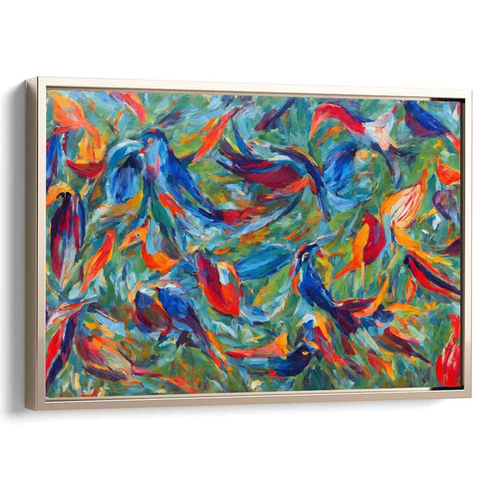 Whirlwind of Vivid Wings: Expressionistic Bird Flight Canvas Art