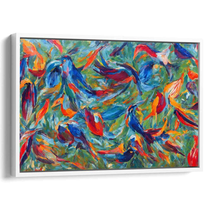 Whirlwind of Vivid Wings: Expressionistic Bird Flight Canvas Art