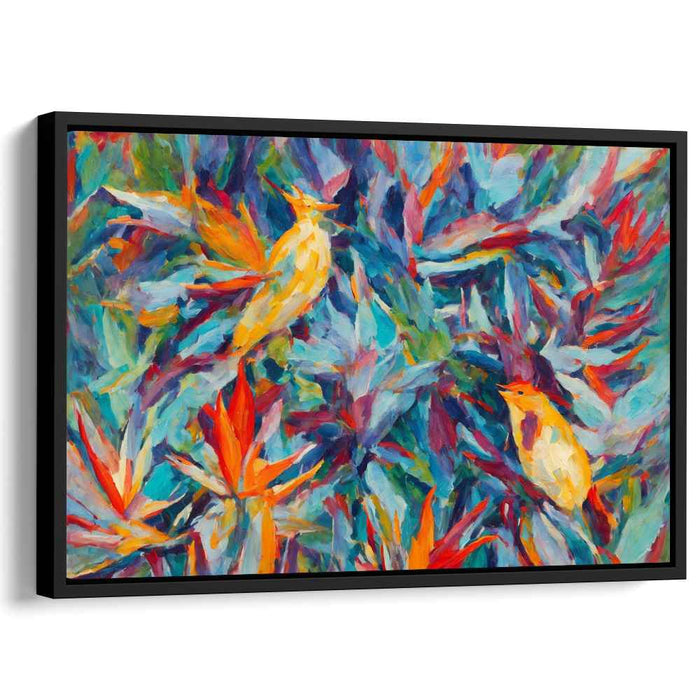 Foliage Melodies: Vibrant Birds in Lush Foliage Canvas Art Print