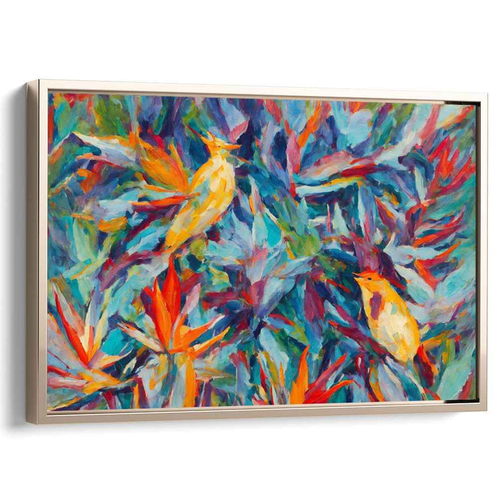 Foliage Melodies: Vibrant Birds in Lush Foliage Canvas Art Print
