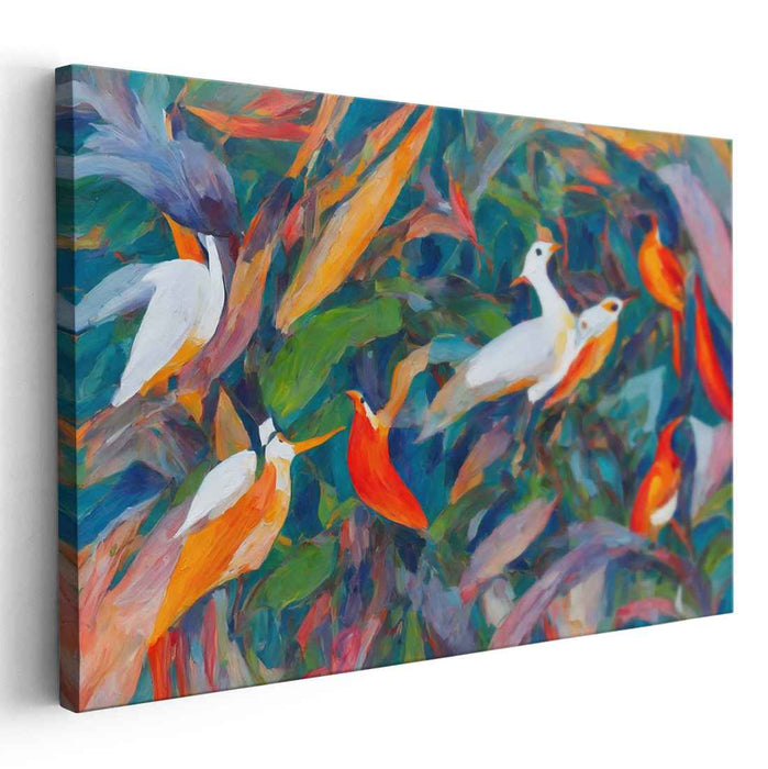 Avian Elegance: Vivid Bird Dance Canvas Art Print
