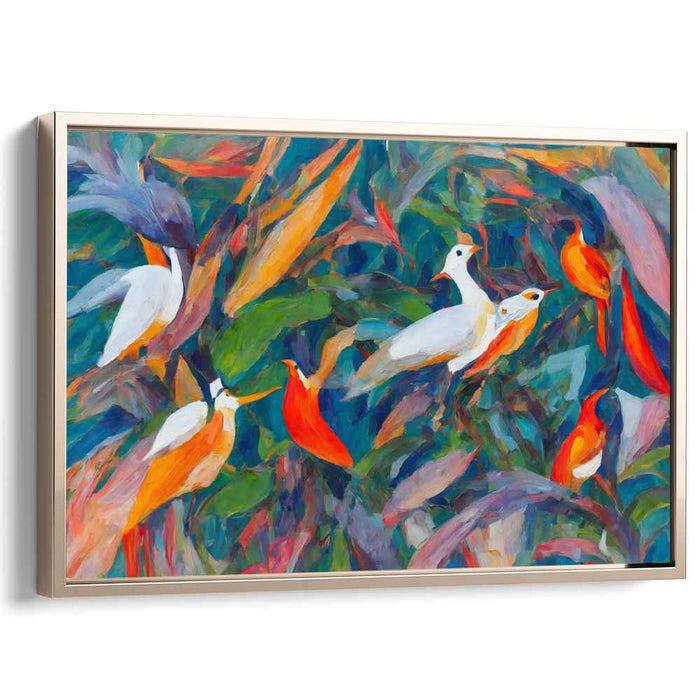 Avian Elegance: Vivid Bird Dance Canvas Art Print