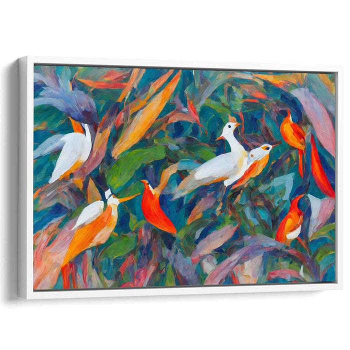 Avian Elegance: Vivid Bird Dance Canvas Art Print
