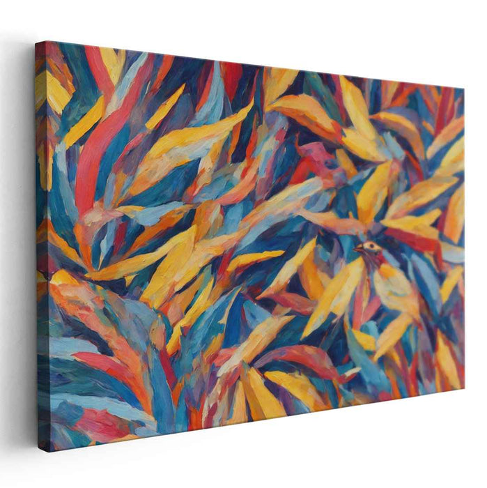 Hidden Aviary Essence: Abstract Nature with Hidden Bird Canvas Art Print