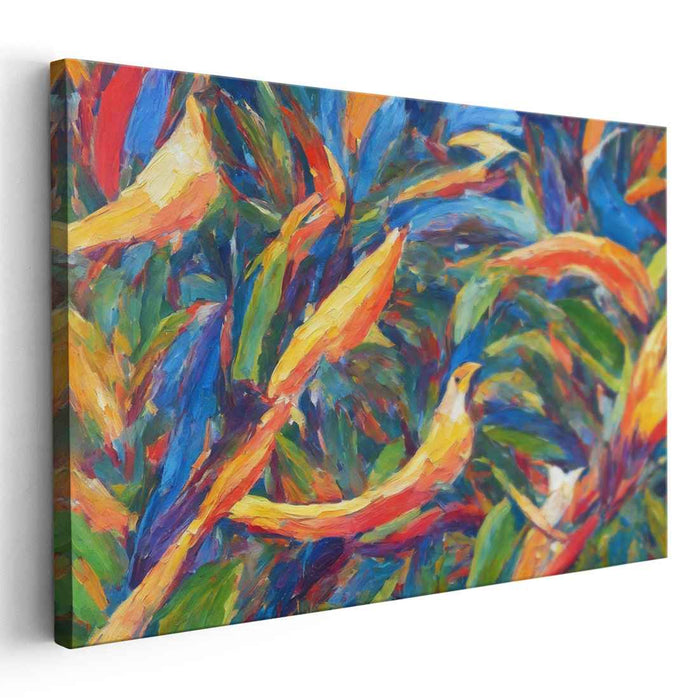 Avian Canopy Glide: Vivid Bird and Flora Canvas Art