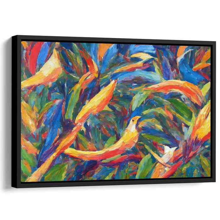 Avian Canopy Glide: Vivid Bird and Flora Canvas Art