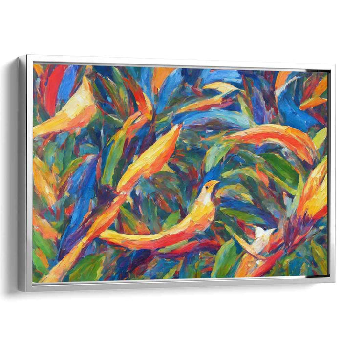 Avian Canopy Glide: Vivid Bird and Flora Canvas Art