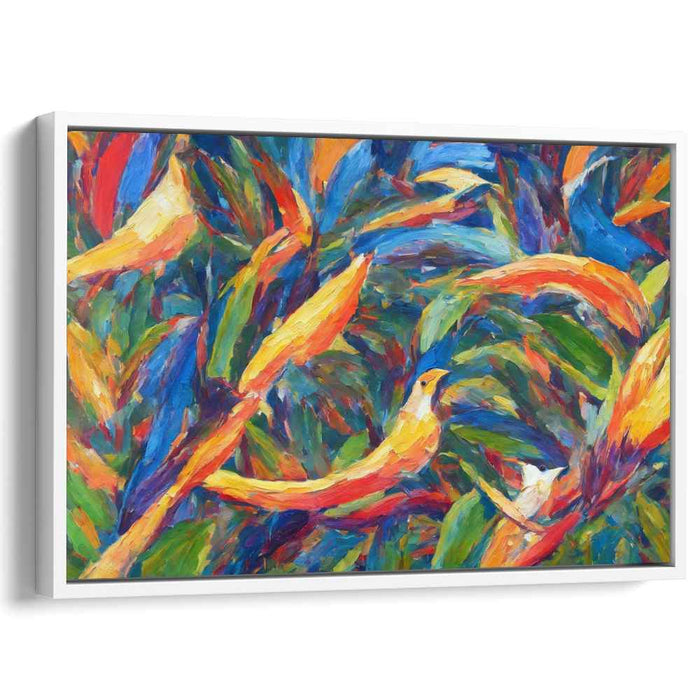 Avian Canopy Glide: Vivid Bird and Flora Canvas Art