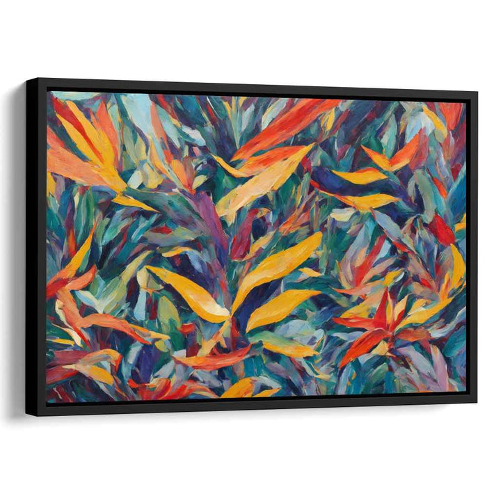 Brushstroke Tango Amidst Autumn Greens: Vibrant Foliage in Expressive Brushstrokes Canvas Art Print