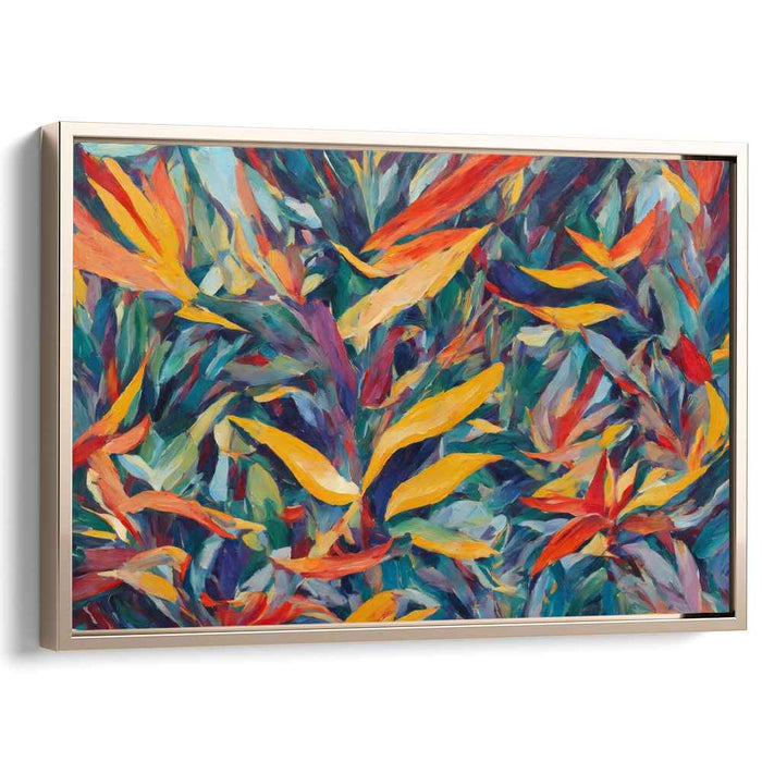 Brushstroke Tango Amidst Autumn Greens: Vibrant Foliage in Expressive Brushstrokes Canvas Art Print