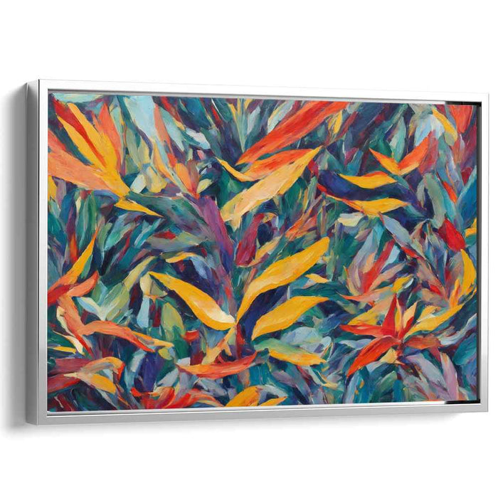 Brushstroke Tango Amidst Autumn Greens: Vibrant Foliage in Expressive Brushstrokes Canvas Art Print