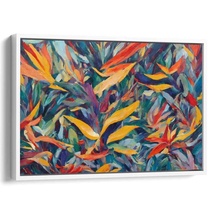Brushstroke Tango Amidst Autumn Greens: Vibrant Foliage in Expressive Brushstrokes Canvas Art Print