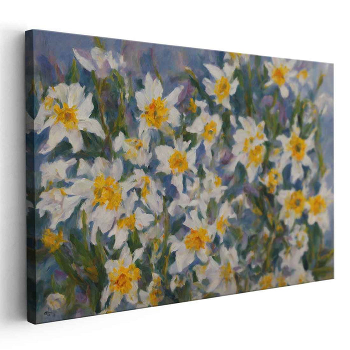 Whispers Of Petal Snow: Impressionist White Flowers Canvas Art Print