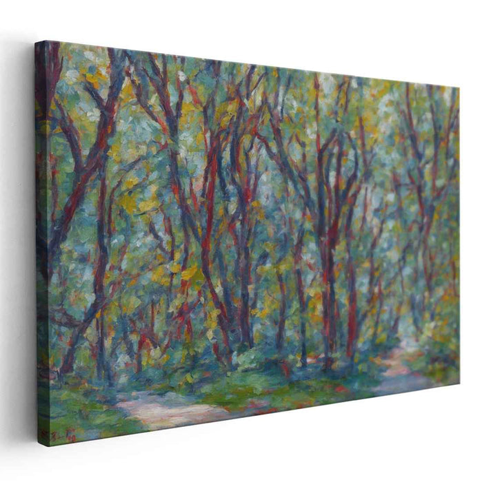 Fleeting Sunlit Woods: Impressionist Forest Landscape Canvas Art