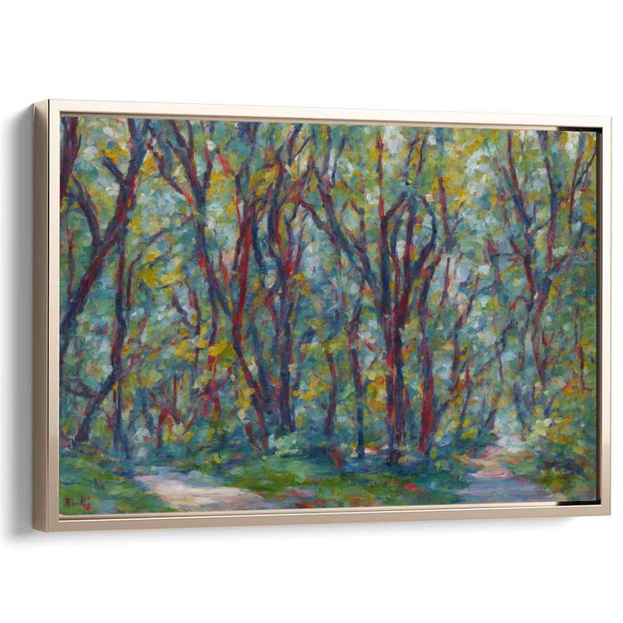 Fleeting Sunlit Woods: Impressionist Forest Landscape Canvas Art