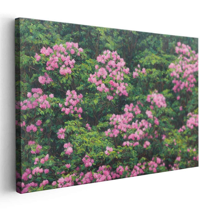 Whispers of Petal Mist: Lush Pink Blossoms in Misty Greens Canvas Art