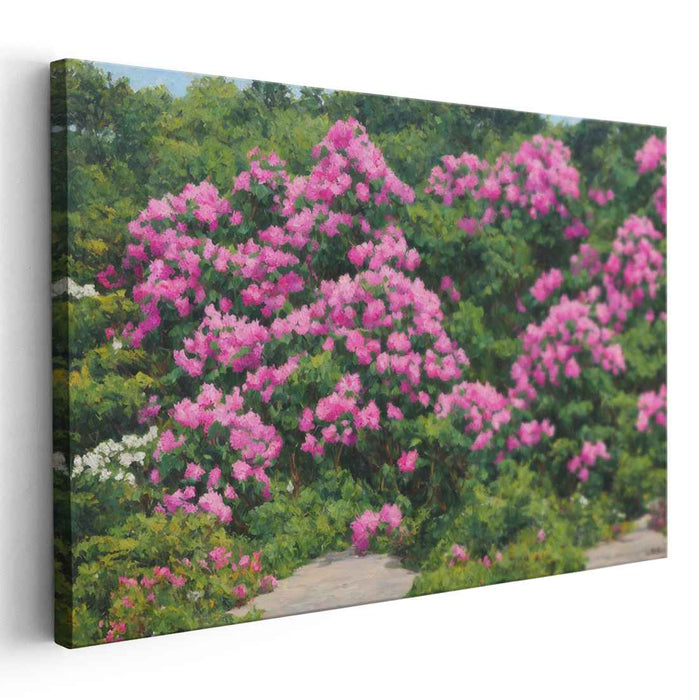 Petals Dance in Sunlight Delight: Vibrant Garden of Pink Crepe Myrtles Canvas Art