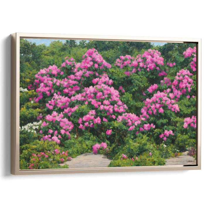 Petals Dance in Sunlight Delight: Vibrant Garden of Pink Crepe Myrtles Canvas Art