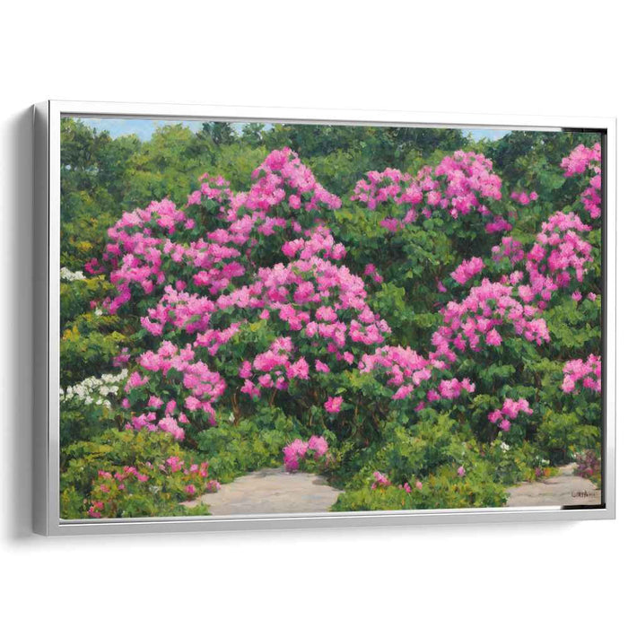 Petals Dance in Sunlight Delight: Vibrant Garden of Pink Crepe Myrtles Canvas Art