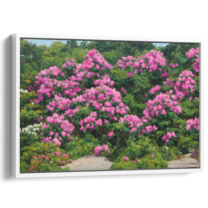 Petals Dance in Sunlight Delight: Vibrant Garden of Pink Crepe Myrtles Canvas Art
