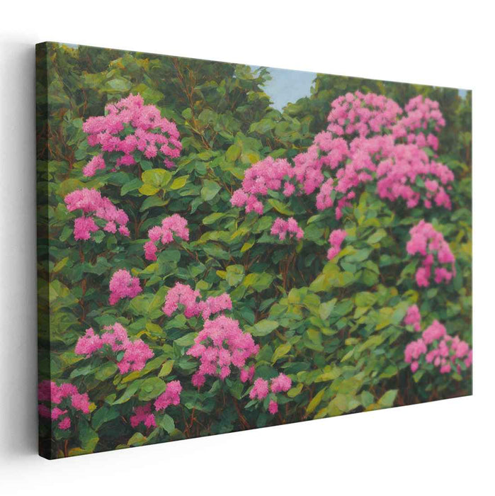 Enchanted Bloom: Realistic Pink Hydrangeas in Lush Greenery Canvas Art
