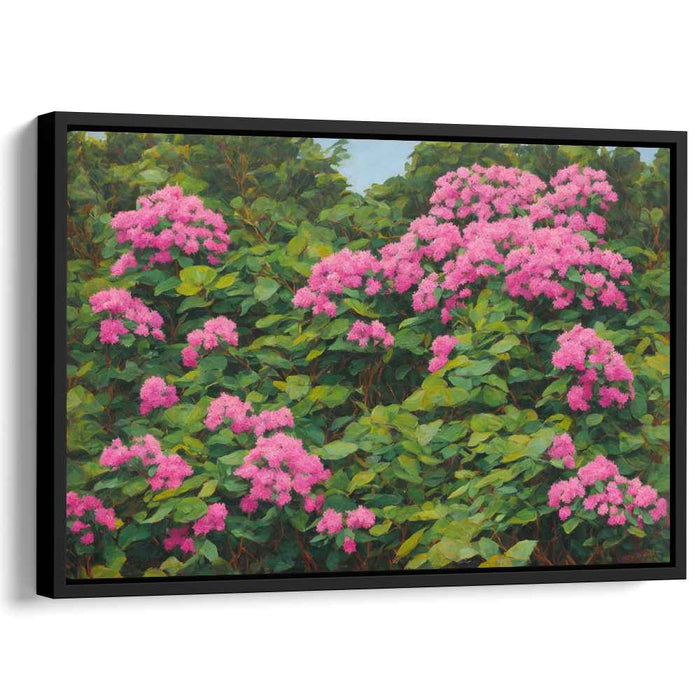 Enchanted Bloom: Realistic Pink Hydrangeas in Lush Greenery Canvas Art