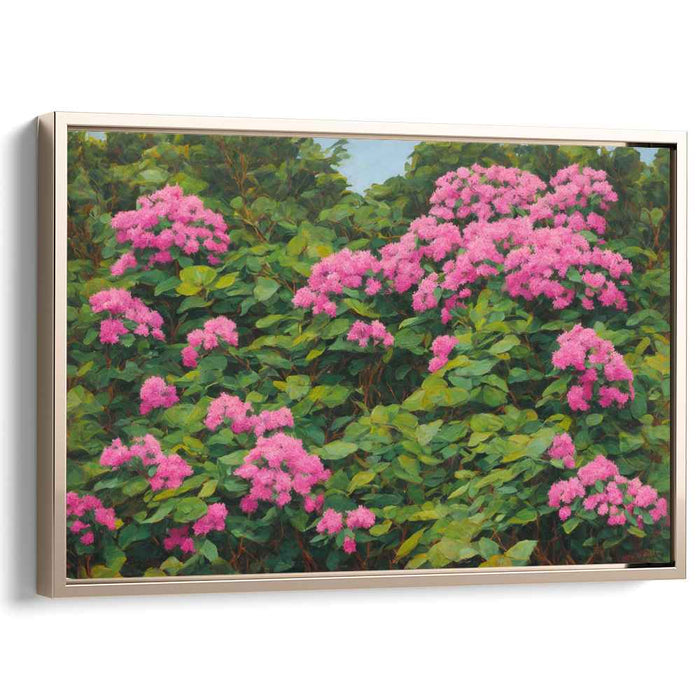 Enchanted Bloom: Realistic Pink Hydrangeas in Lush Greenery Canvas Art