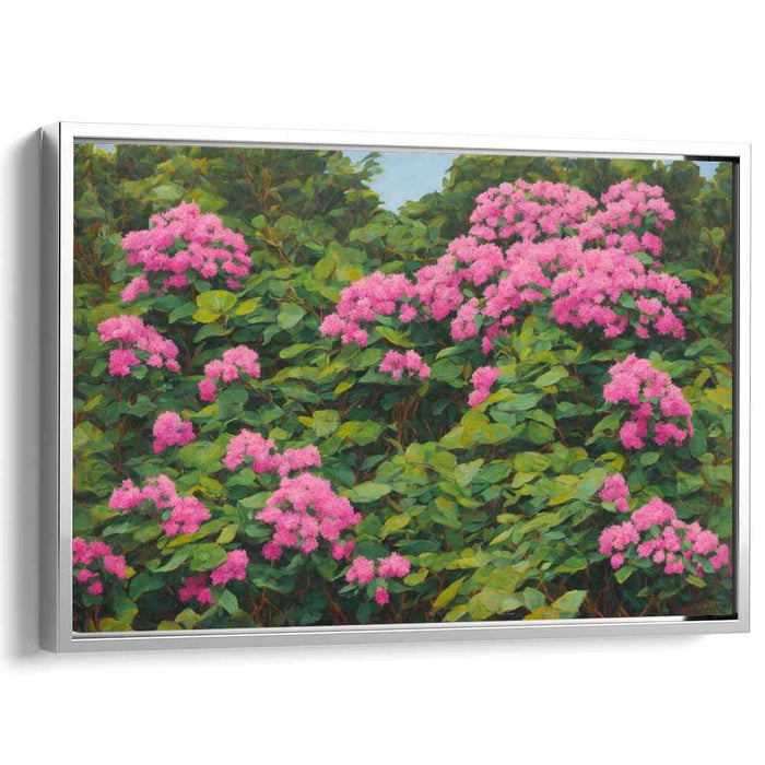 Enchanted Bloom: Realistic Pink Hydrangeas in Lush Greenery Canvas Art