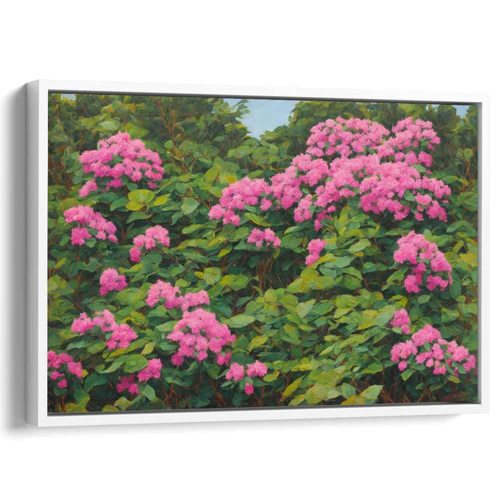 Enchanted Bloom: Realistic Pink Hydrangeas in Lush Greenery Canvas Art