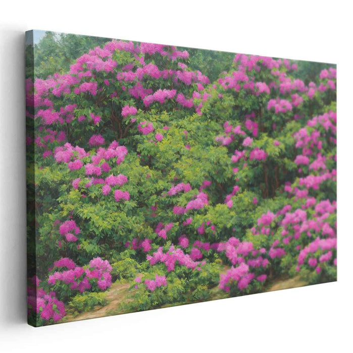 Blossom Cascade Dream: Vibrant Pink Rhododendron Landscape Canvas Art