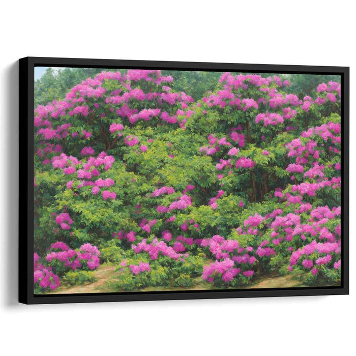 Blossom Cascade Dream: Vibrant Pink Rhododendron Landscape Canvas Art