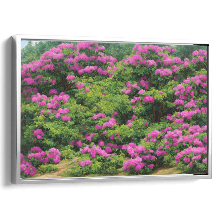 Blossom Cascade Dream: Vibrant Pink Rhododendron Landscape Canvas Art